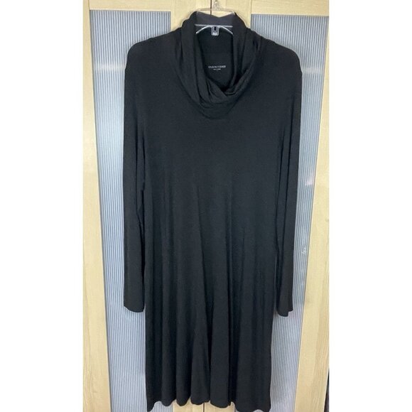 EILEEN FISHER Dress Sz L A-line Cowl Neck Long Sleeve Gray Minimalist Lagenlook - Picture 3 of 7